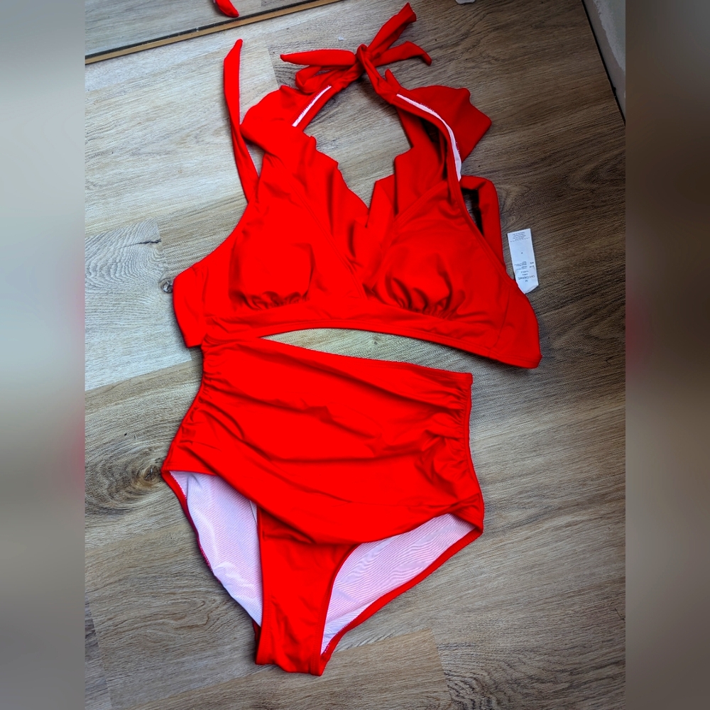 Red Cupshe High Waist Bikini Halter Size Medium